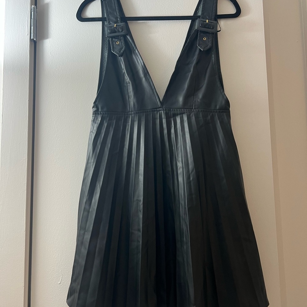 Zara Leather Black Pleated Dress